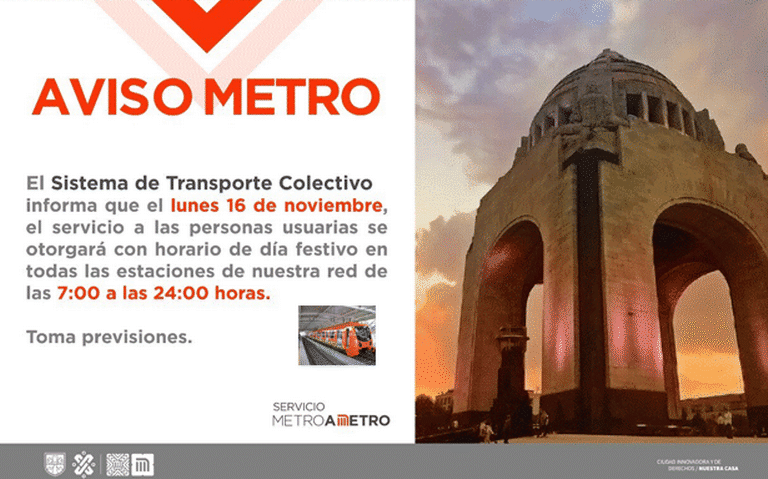 El próximo lunes 16 de noviembre el Metro operará con horario de día festivo  - La Prensa | Noticias policiacas, locales, nacionales